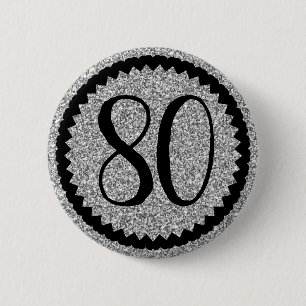 80:e Födelsedagsfesten Silver Glitter Classic Knapp