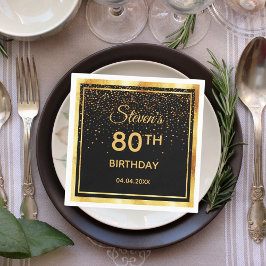 80:e födelsedagsfesten svart guld konetti pappersservett