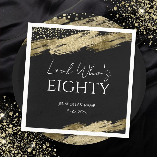 80:e Födelsedagsfesten svart Guld-se Vem är det? Pappersservett (Skapare uppladdad)