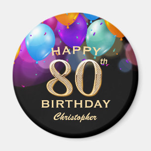 80:e Födelsedagsfesten Svart och Guld-ballonger Magnet