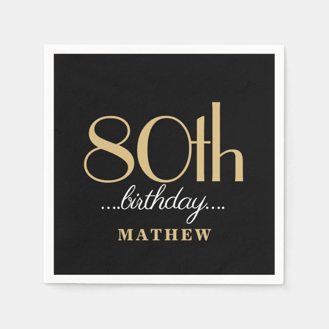 80:e Födelsedagsfesten Svarta Guld Pappersservett (Framsidan)