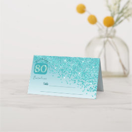 80:e Födelsedagsfesten Teal Blue Glitter Placeringskort