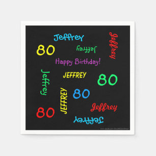 80:e Födelsedagsfesten Upprepande Namn, svart Papp Pappersservett
