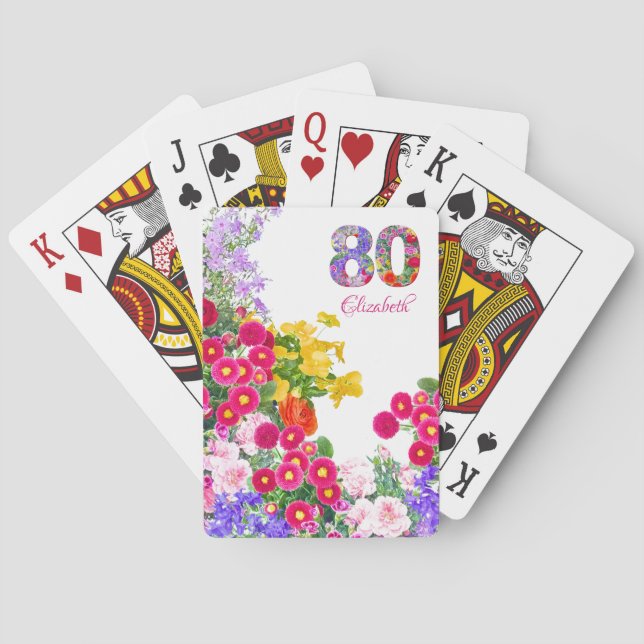 80:e födelsedagsfestens blombouquet-kort casinokort (Baksidan)