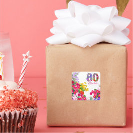80:e födelsedagsfestens blommigt - blomsterbukettk fyrkantigt klistermärke