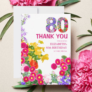 80:e födelsedagsfestens blommigt-buquet tack vare kort