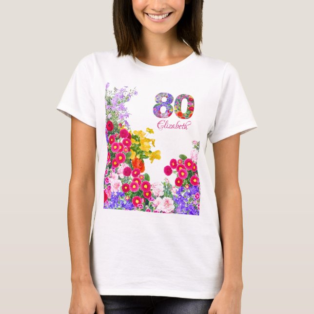 80:e födelsedagsfestens blommigt gäst med hederstr t shirt (Framsida)