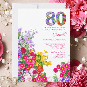 80:e födelsedagsfestens blommigt, modern inbjudan