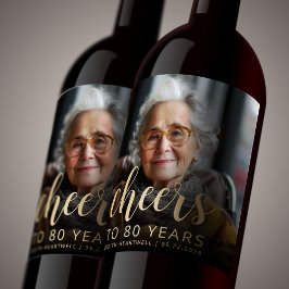 80:e Födelsedagsfestens fotoboers Vinflaska Etikett