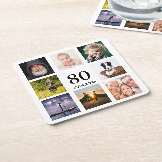 80:e födelsedagsfestens fotokollage underlägg papper kvadrat (Vinklad)