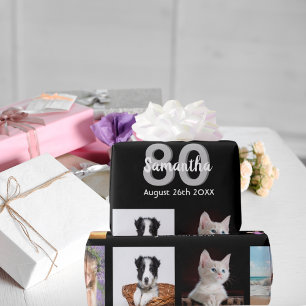 80:e födelsedagsfestens fotosamlingskvinna svart presentpapper