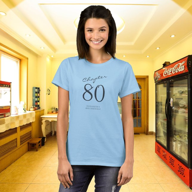 80:e Födelsedagsfestens Grått-skript blått T Shirt (Skapare uppladdad)