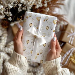 80:e Födelsedagsfestens omslagning av Guld-ballong Presentpapper
