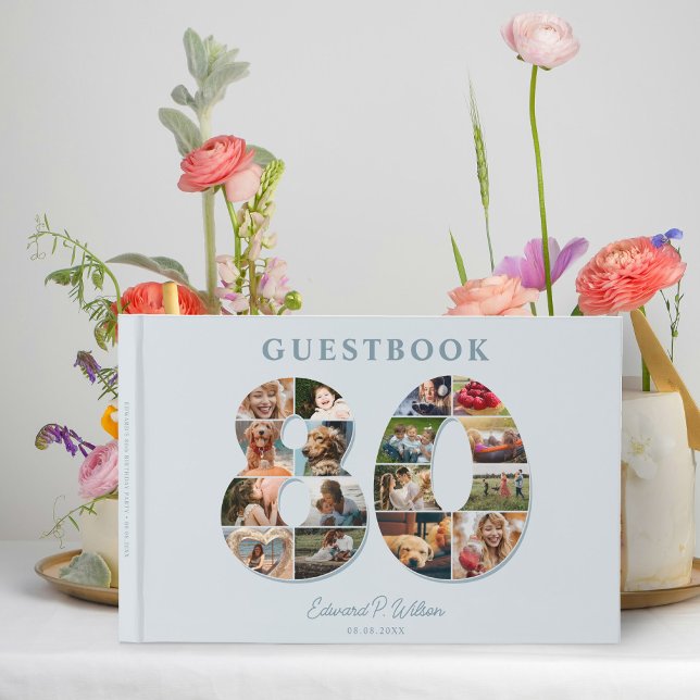 80:e födelsedagsgästboken Fotokollage Milestone Gu Gästböcker (Skapare uppladdad)