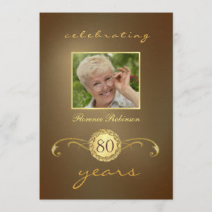 80:e födelsedagsinbjudan - Antique Guld Monogram Inbjudningar