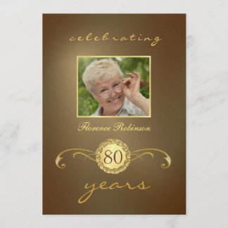 80:e födelsedagsinbjudan - Antique Guld Monogram Inbjudningar