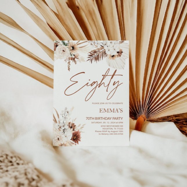 80:e födelsedagsinbjudan Boho Pampas Inbjudningar (Skapare uppladdad)