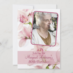 80:e födelsedagsinbjudan Foto Rosa Orchid Inbjudningar