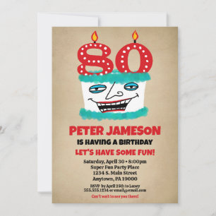 80:e födelsedagsinbjudan Funny Cake Avslappnad Man Inbjudningar