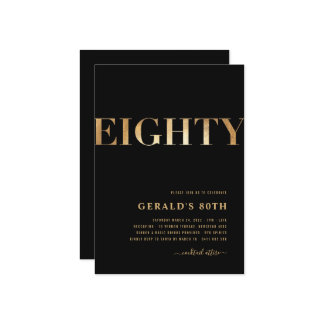 80:e födelsedagsinbjudan | Svart och Guld | FÖR MA Inbjudningar