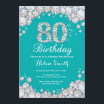 80:e födelsedagsinbjudan Teal och Silver Diamond Inbjudningar<br><div class="desc">80:e födelsedagsinbjudan. Teal och Silver Rhinestone Diamond Teal Turcos Aqua Background. Elegant Birthday Bash inbjudan. Vuxen Birthday. Kvinnor på födelsedagen. Manar födelsedag. Om du vill göra ytterligare anpassningar klickar du på knappen "Anpassa" och användor verktyg som är utformat för att ändra mallen.</div>