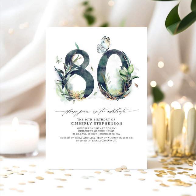 80:e födelsedagsinbjudan till Grey och Guld Inbjudningar (80th Birthday Invitations)