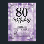 80:e födelsedagsinbjudan till Lila Glitter Inbjudningar<br><div class="desc">80:e födelsedagsinbjudan med Lila String Ljus med Lila Glitter bakgrund. Lila Birthday. Vuxen Birthday. Manar eller Women Bday Inbjudan. 13:e 15:e 16:e 18:e 20:e 30:e 40:e 60:e 70:e 80:e 90:e 100:e, oavsett ålder. Om du vill göra ytterligare anpassningar klickar du på knappen "Anpassa" och användor verktyg som är utformat för...</div>