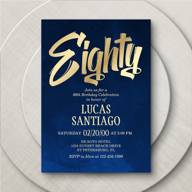 80:e födelsedagsinbjudan till manar Navy Guld Inbjudningar (Skapare uppladdad)
