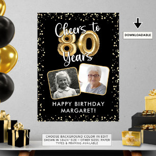 80:e födelsedagskalan till 80 år 2 foton svart poster