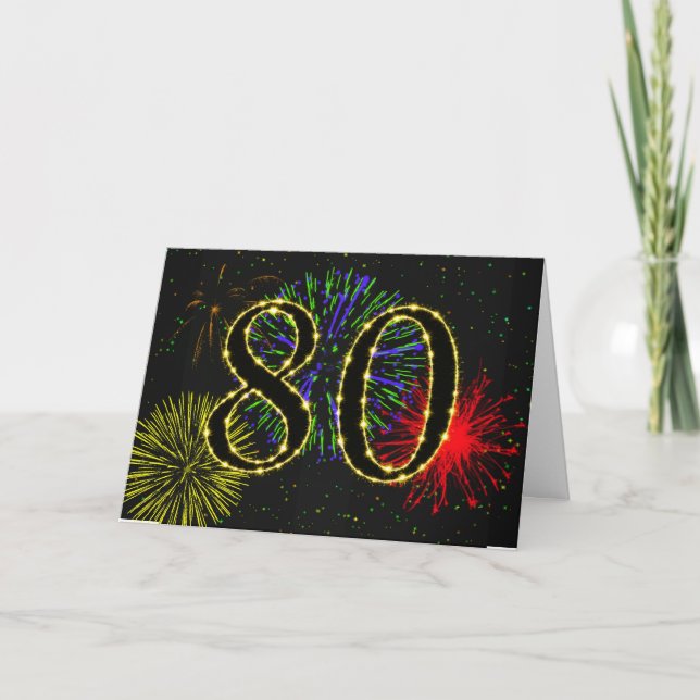 80:e födelsedagskort med fyrverkerier kort (Framsida)