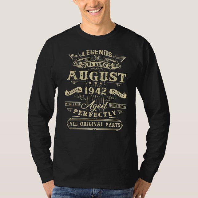 80:e födelsedagslängd född i augusti 1942 80 år t shirt (Framsida)