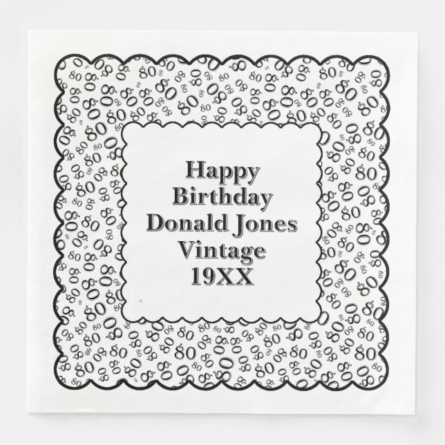 80:e födelsedagsnumret Mönster Scallops Black/Whit Pappersservett (Framsida)