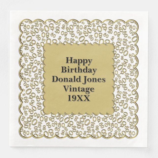 80:e födelsedagsnumret Mönster Scallops Guld/White Pappersservett (Framsida)