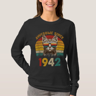 80:e födelsedagspresent för ett kattsolnedgång Fan T Shirt