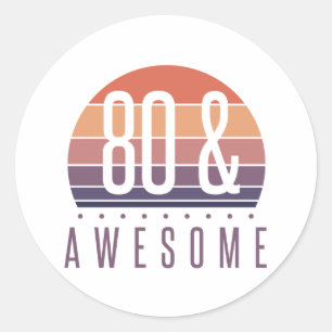 80:e födelsedagspressen Retro Sunset Runt Klistermärke