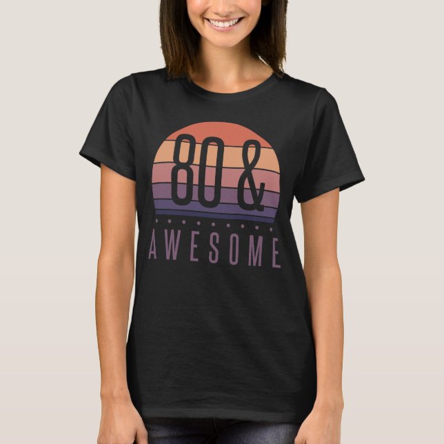 80:e födelsedagspressen Retro Sunset T Shirt (Framsida)