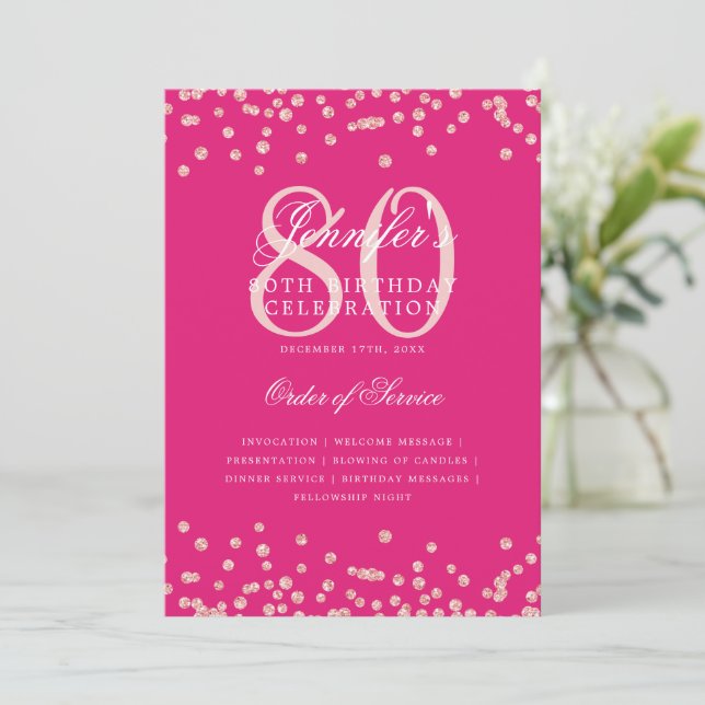 80:e födelsedagsprogrammet Menu Ro Guld Shock rosa Inbjudningar (Stående Fram)