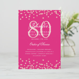 80:e födelsedagsprogrammet Menu Ro Guld Shock rosa Inbjudningar