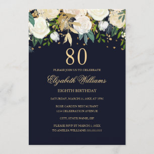 80:e födelsedagstidningen Elegant Guld Blommigt In Inbjudningar