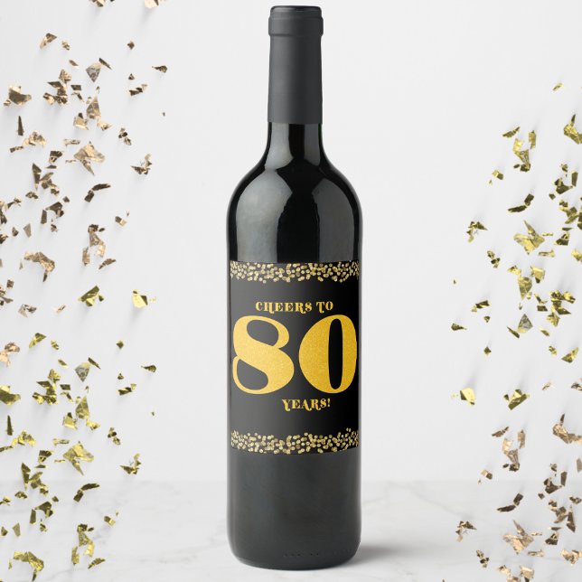 80:e födelsedagstjuren till 80 år Guld Glitter Vinflaska Etikett (80th Birthday Cheers to 80 Years Gold Wine Bottle Label)