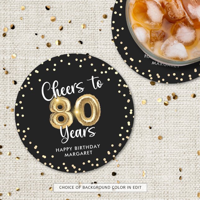 80:e födelsedagstjuren till 80 års Black Guld Underlägg Papper Rund (Skapare uppladdad)