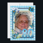 80:e fotot födelsedagsfest inbjudan<br><div class="desc">Lägg till ett foto för att anpassa det här kortet. Ett kort som kommer att glädja mottagaren.Ett fantastiskt skrotbokningskort. Med många blommor och fjärilar kommer det här kortet säkert att glädja sig. Observera att detta kort är tryckt och inte tillverkat för hand. Copyright Norma Cornes. Se hela raden av inbjudningar...</div>