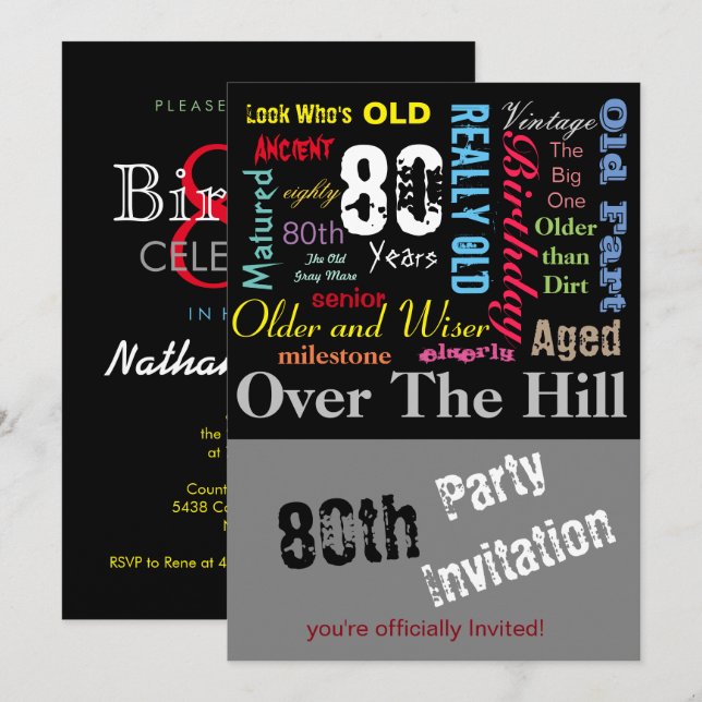 80:e Grattis på födelsedagen i Graffiti Stil Inbjudningar (Fram/baksida)