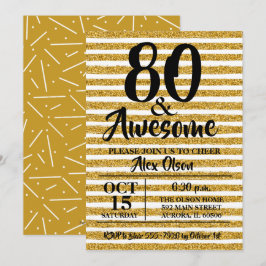 80:e Guld Glitter Födelsedagsfest inbjudan
