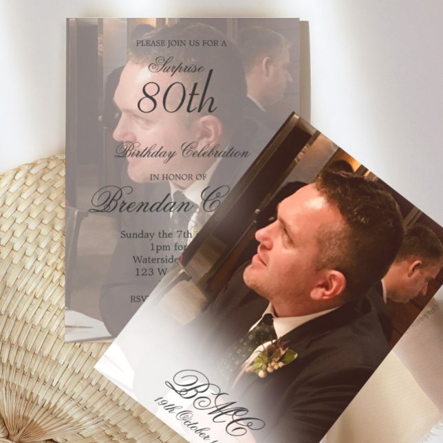 80:e manliga födelsedag - foto med enkel Elegant Inbjudningar (Skapare uppladdad)