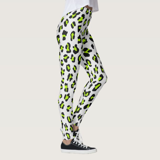 80:e Stil Neon Grönt Leopard Skriv ut Leggings (Höger)