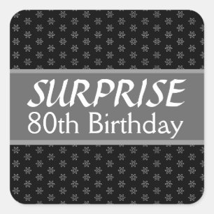 80:e SURPRISE Birthday Black Silver Red Fyrkantigt Klistermärke