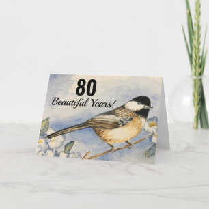 80:e vackra året Birthday Chickadee Watercolor Kort