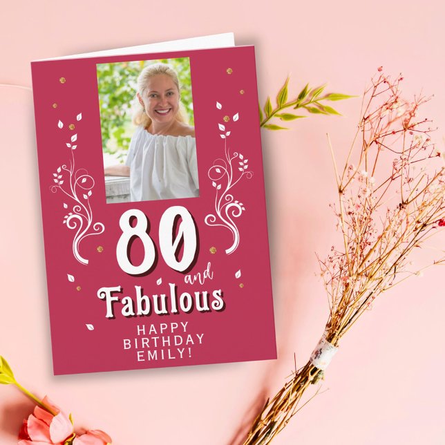80 & Fabulous Foliage Magent 80 Birthday Photo Kort (Skapare uppladdad)