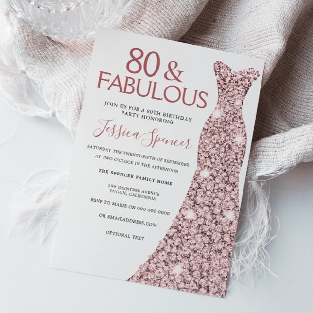 80 & Fabulous Ro Guld Dress 80:e Födelsedagsfesten Inbjudningar (Skapare uppladdad)